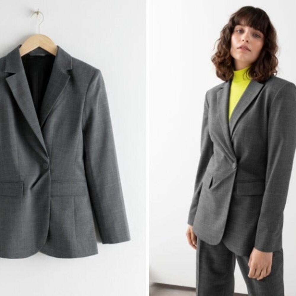 [NEW with Tag] & OTHER STORIES Asymmetric Single Button Plaid Blazer